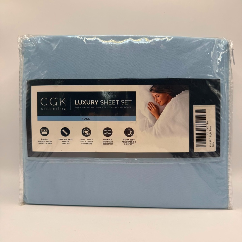 CGK Unlimited Luxury Sheet Set Full 4PC Light Blue - New